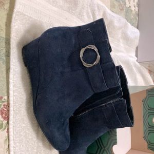 Blue suede booties